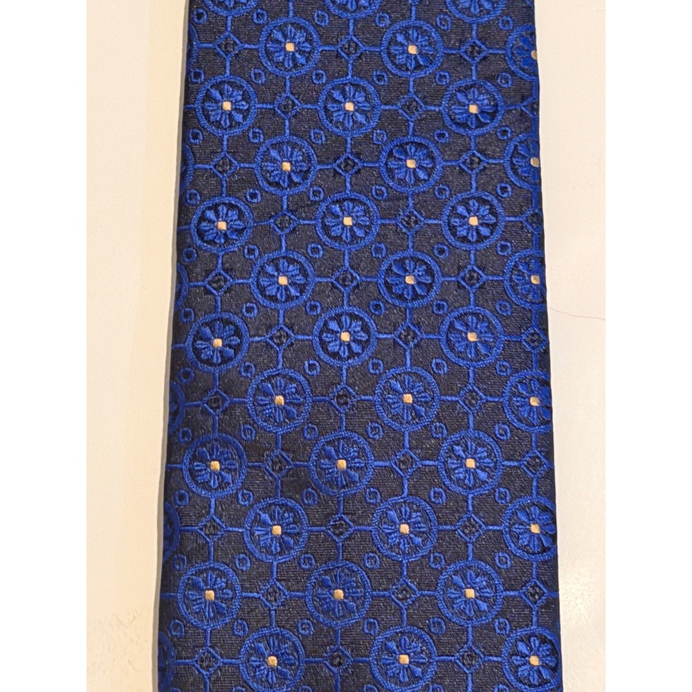 Imani Uomo Navy Blue Geometric Floral Medallion Silk Touch Hand Made Tie T7578 - Picture 4 of 6